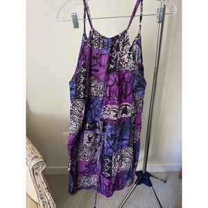 Vintage Purple Tribal Print Halter Mini Dress Drawstring Waist Boho Summer